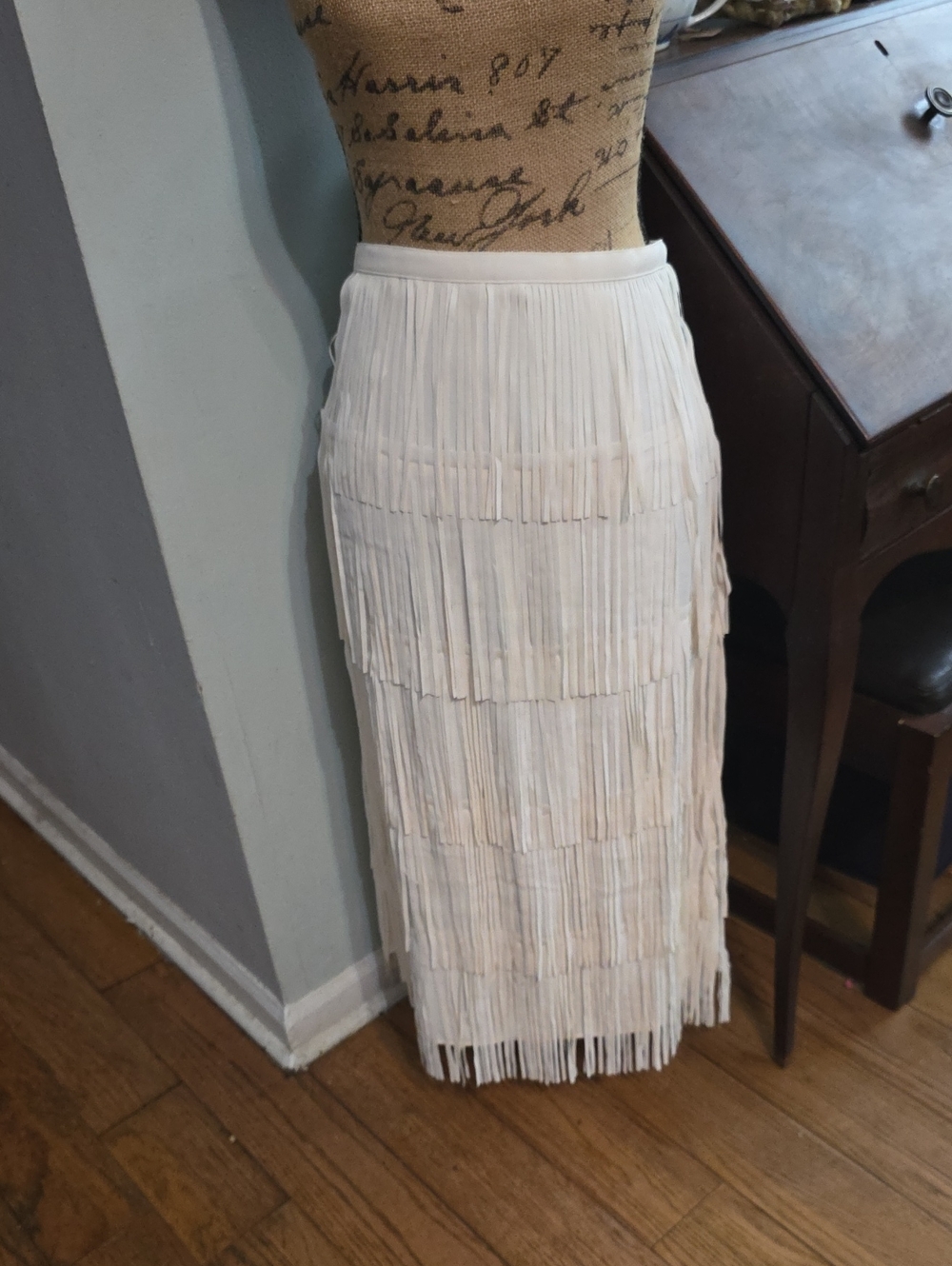 LOFT Cream Tiered Fringe Maxi Skirt